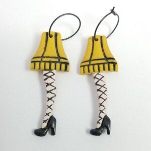 Vintage Leg Lamp Christmas Story Clay Dangle Earrings, Fun Holiday Jewelry